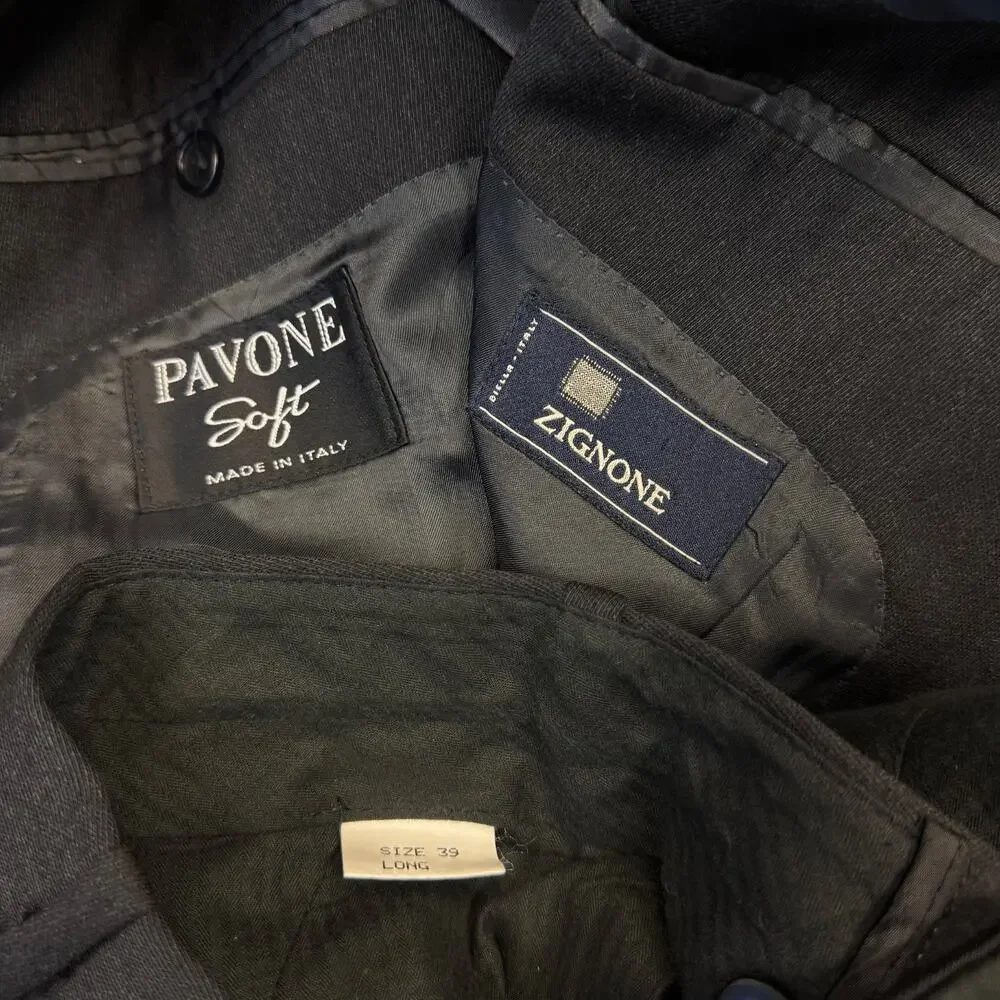 Zignone by Pavone 44 Long men’s gray suit with pants 36/32 wool 3 dots blazer
